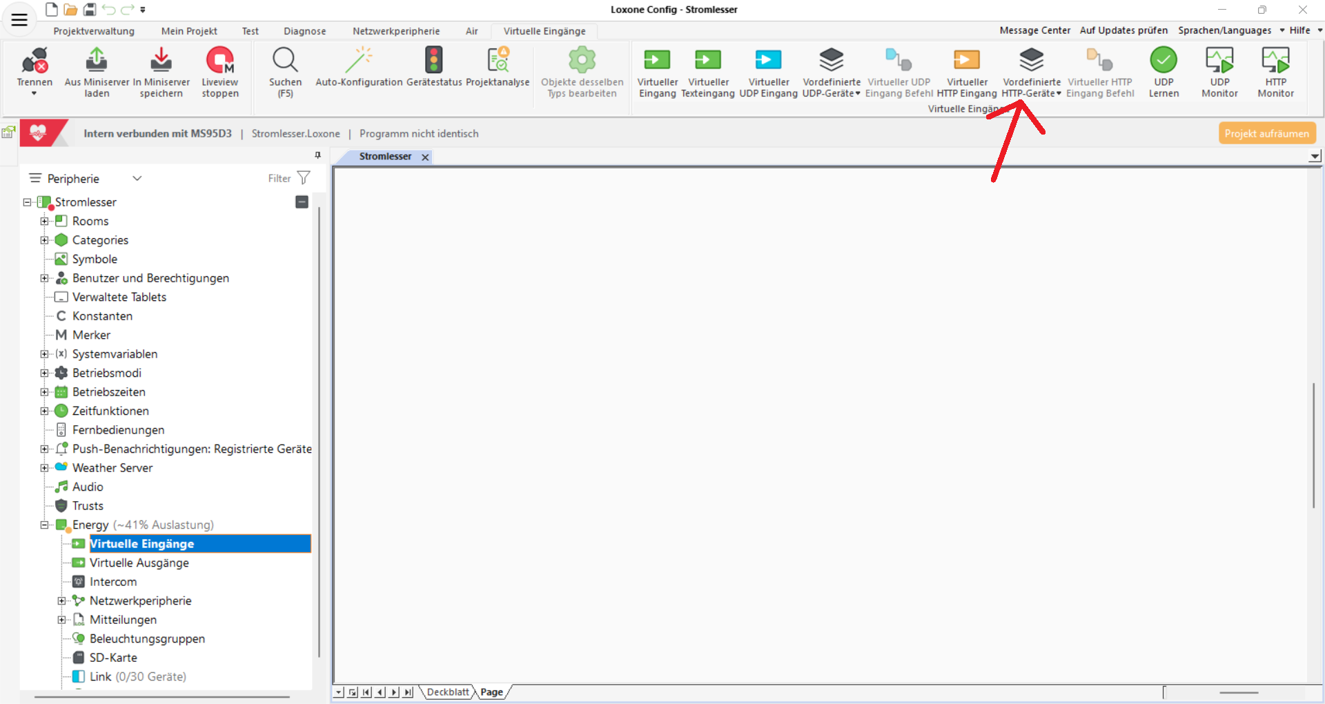 Menü Vorlage importieren