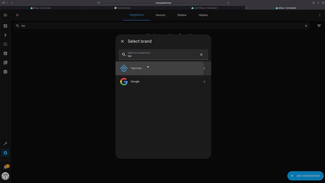 Tasmota Integration hinzufügen