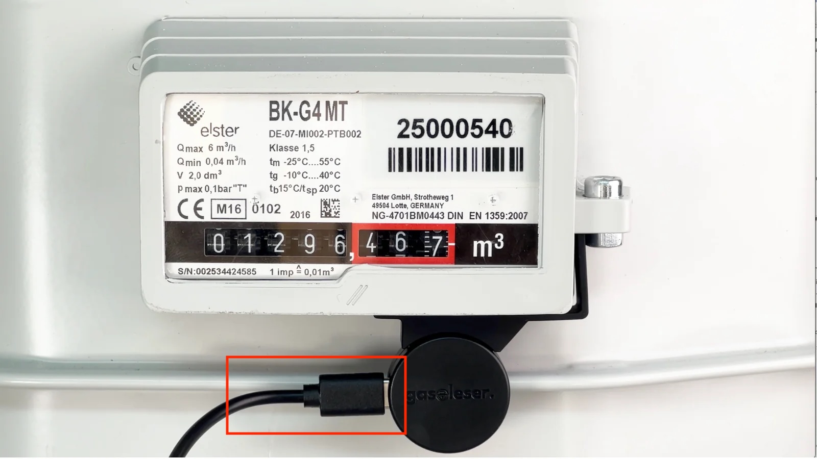 Stromkabel mit Gasleser verbinden